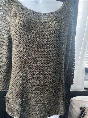 Jones New York Olive Open-Knit Scoop Neck Sweater